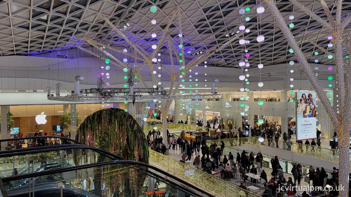 shopping mall interior festive lights